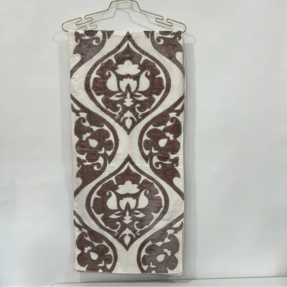 World Market Cream Cotton Brown Velvet Asymmetric Design Table Runner 70